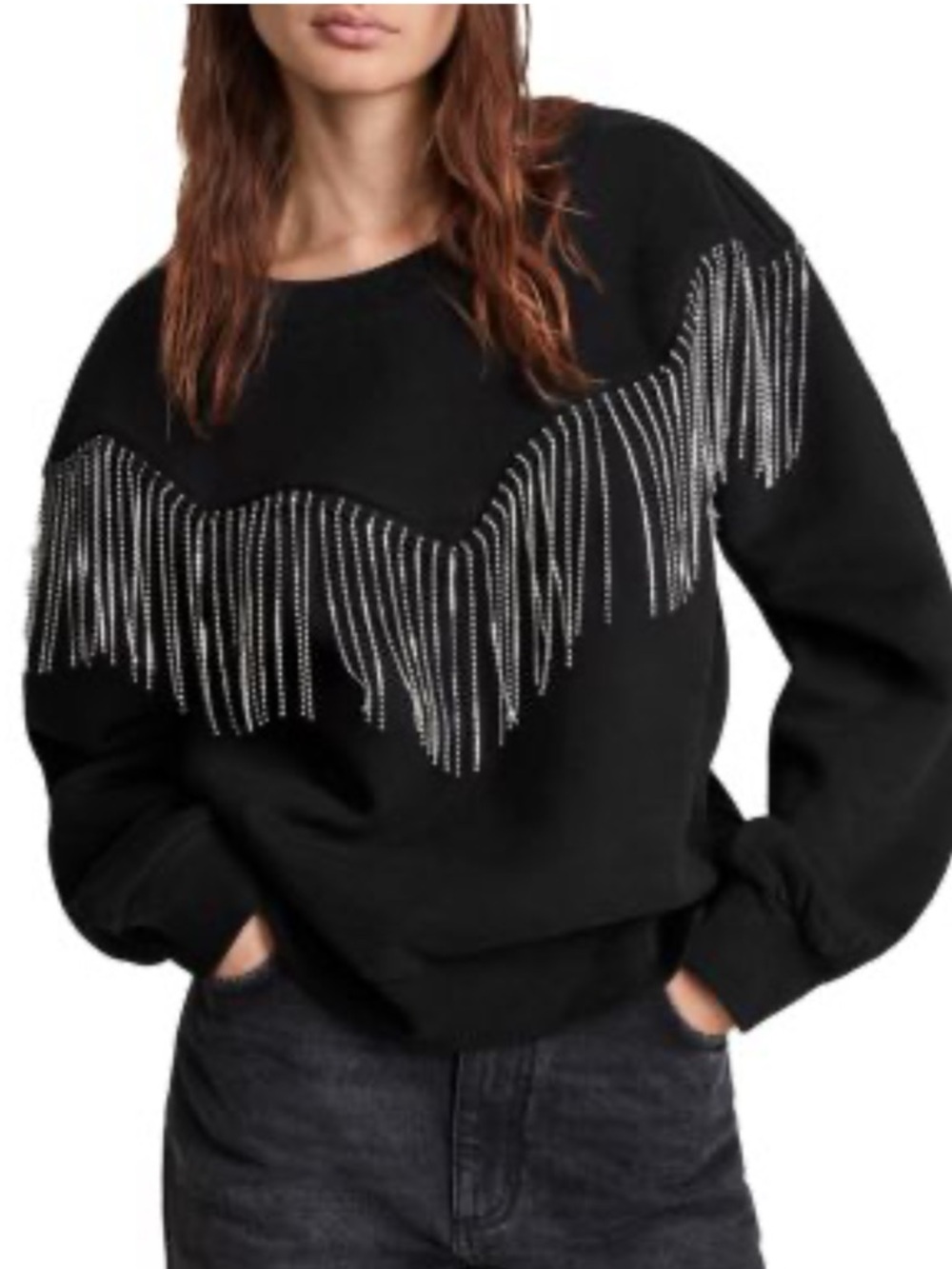 Express Fringe Rhinestone Sweatshirt